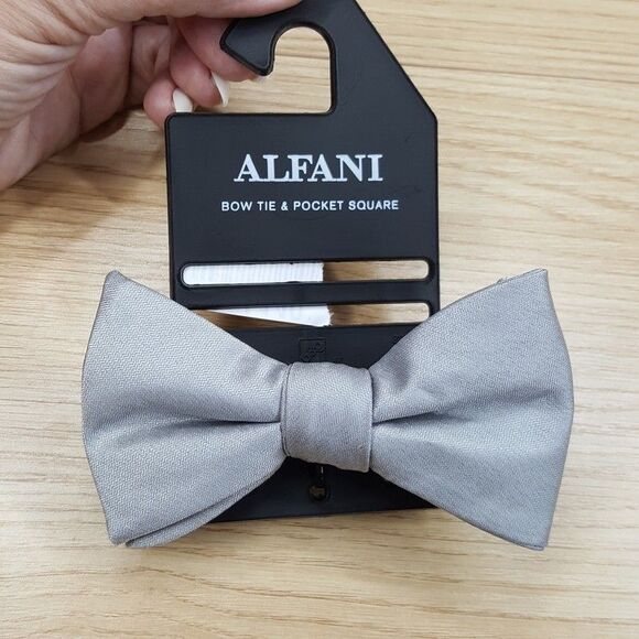 ALFANI Mens Bow Tie Solid Gray Textured Pre-Tied - Picture 1 of 2